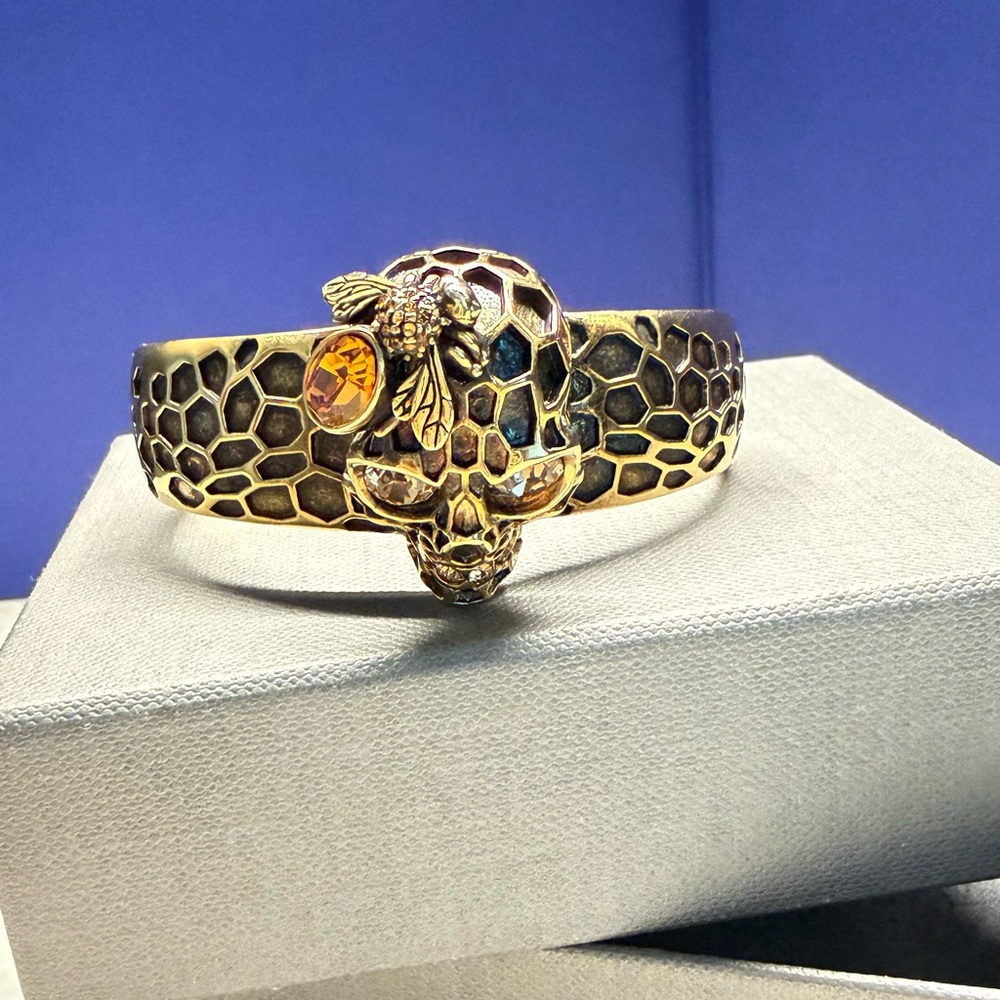 Alexander McQueen Gold Honeycomb Bracelet with Bee Design